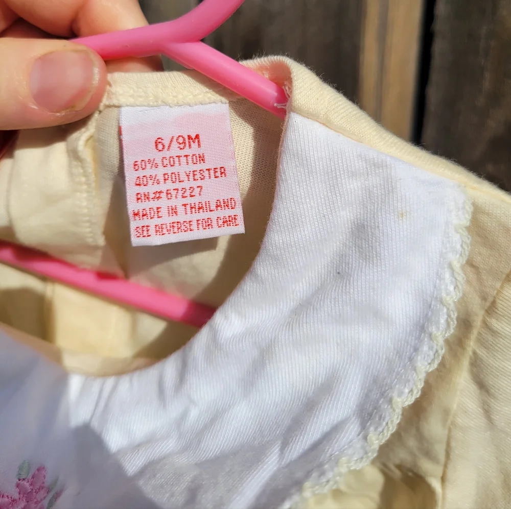 VTG 90s Girls Romper 6-9 Month Yellow Lace Floral NWT Cottagecore Ruffles